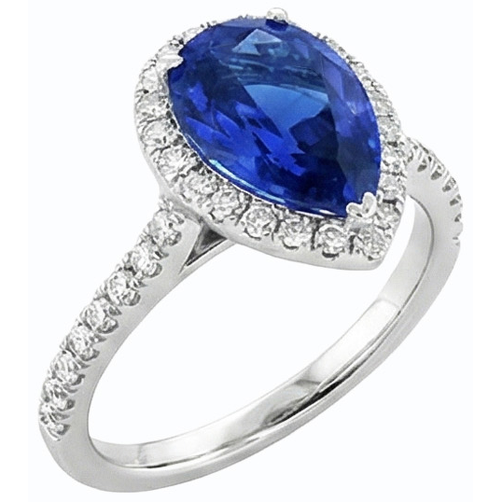 Natural Real ( Not Lab Grown )  Elegant Pear Cut Sapphire Engagement Ring
