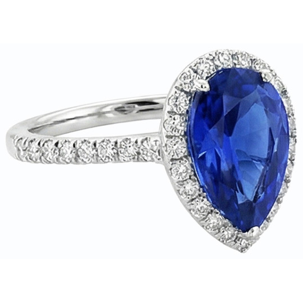 Natural Real ( Not Lab Grown )  Elegant Pear Cut Sapphire Engagement Ring