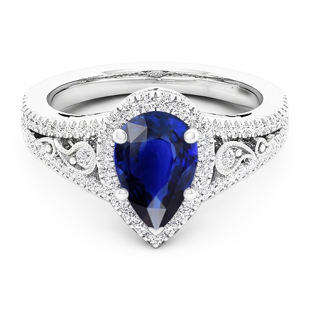 Natural Real ( Not Lab Grown )  Elegant Pear Sapphire Diamond Ring 3 Ct Antique Style