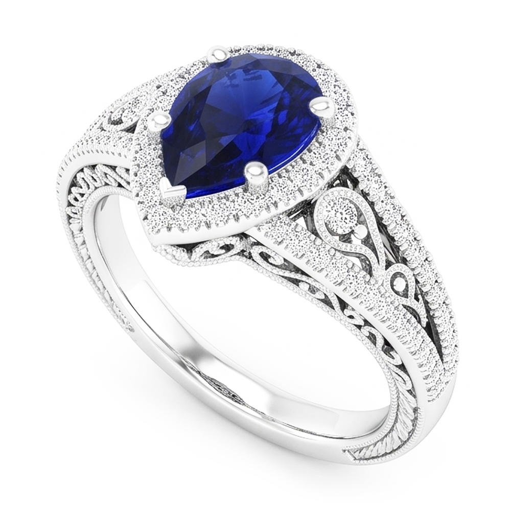 Natural Real ( Not Lab Grown )  Elegant Pear Sapphire Diamond Ring 3 Ct Antique Style