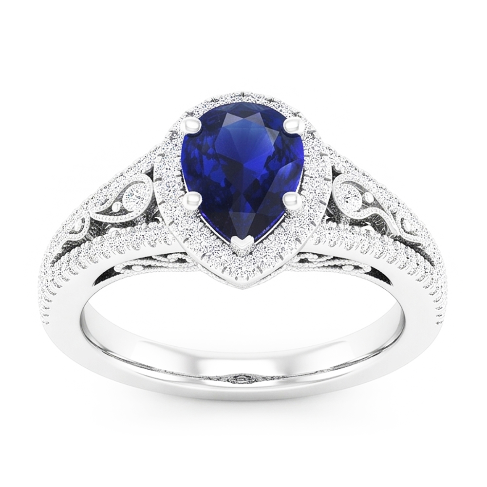 Natural Real ( Not Lab Grown )  Elegant Pear Sapphire Diamond Ring 3 Ct Antique Style