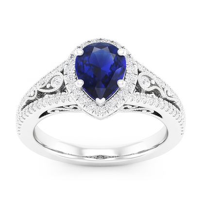 Natural Real ( Not Lab Grown )  Elegant Pear Sapphire Diamond Ring 3 Ct Antique Style