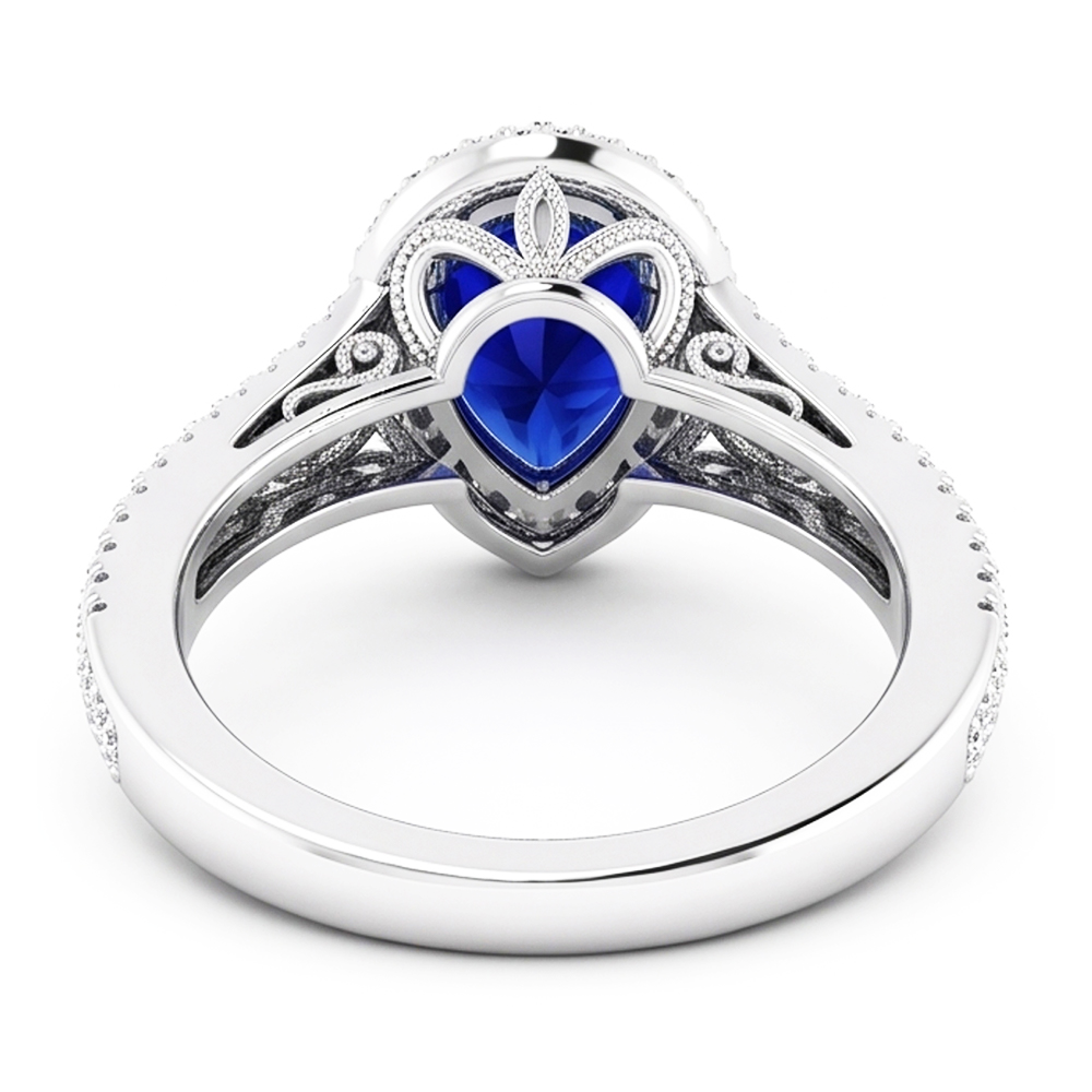 Natural Real ( Not Lab Grown )  Elegant Pear Sapphire Diamond Ring 3 Ct Antique Style
