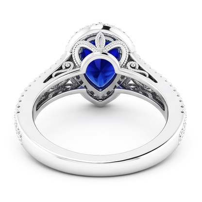 Natural Real ( Not Lab Grown )  Elegant Pear Sapphire Diamond Ring 3 Ct Antique Style