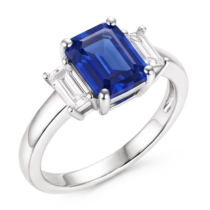 Natural Real ( Not Lab Grown )  Emerald 3 Stone Blue Sapphire Wedding Ring 2.50 Carats Gold Jewelry