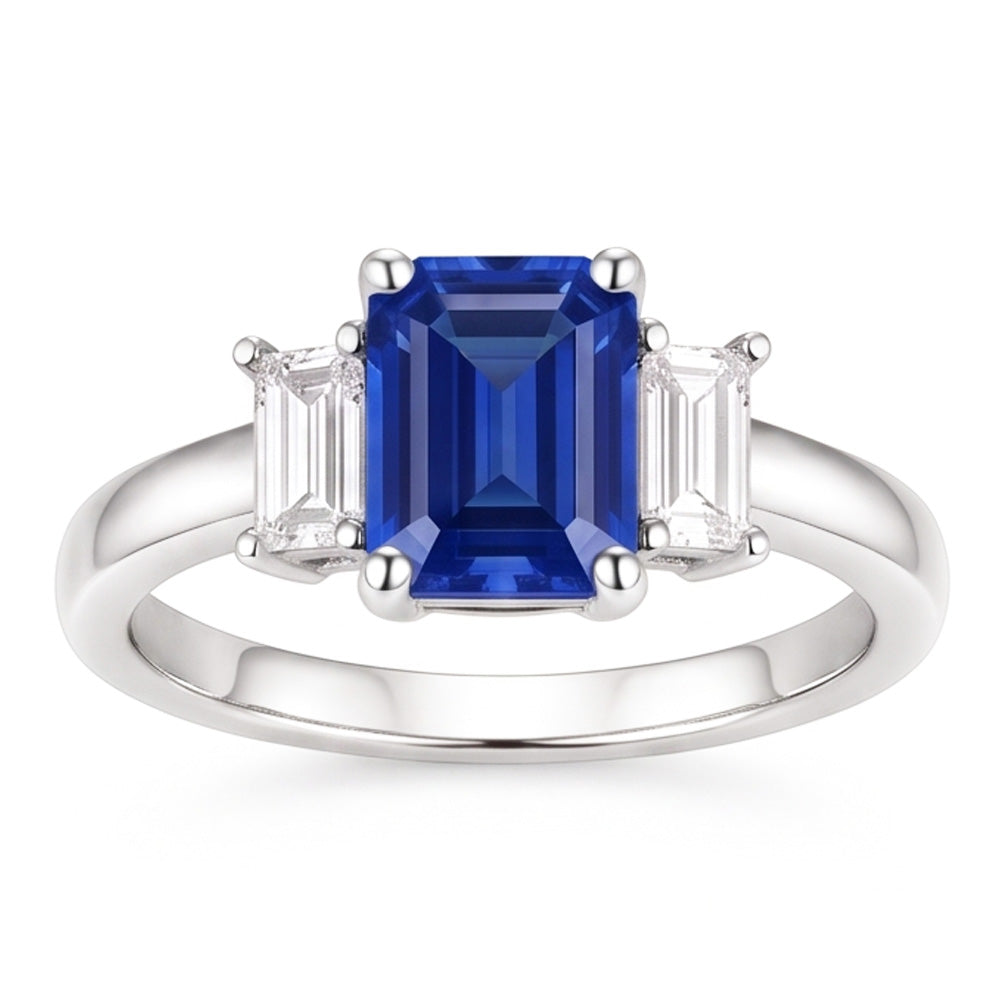 Natural Real ( Not Lab Grown )  Emerald 3 Stone Blue Sapphire Wedding Ring 2.50 Carats Gold Jewelry