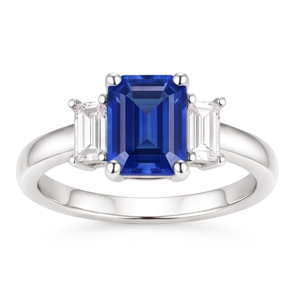 Natural Real ( Not Lab Grown )  Emerald 3 Stone Blue Sapphire Wedding Ring 2.50 Carats Gold Jewelry