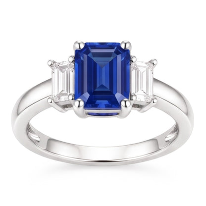 Natural Real ( Not Lab Grown )  Emerald 3 Stone Blue Sapphire Wedding Ring 2.50 Carats Gold Jewelry