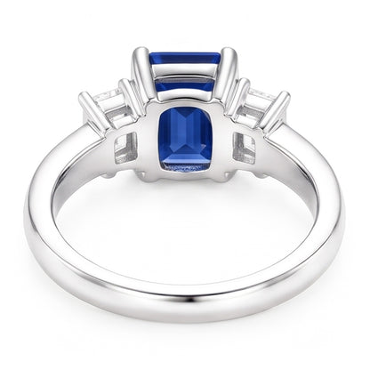 Natural Real ( Not Lab Grown )  Emerald 3 Stone Blue Sapphire Wedding Ring 2.50 Carats Gold Jewelry