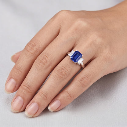 Natural Real ( Not Lab Grown )  Emerald 3 Stone Blue Sapphire Wedding Ring 2.50 Carats Gold Jewelry