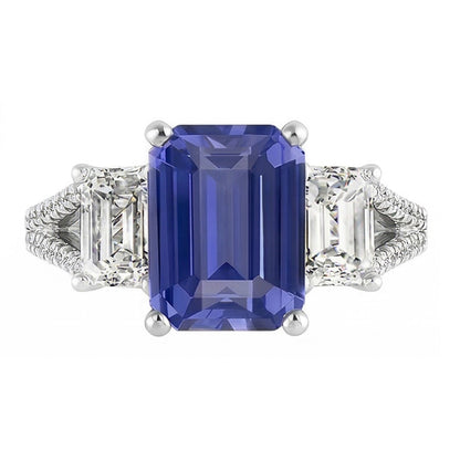 Natural Real ( Not Lab Grown )  Emerald 3 Stone Sapphire Ring With Accents Split Shank 3.50 Carats