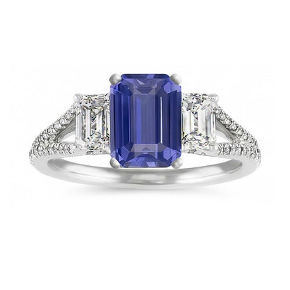 Natural Real ( Not Lab Grown )  Emerald 3 Stone Sapphire Ring With Accents Split Shank 3.50 Carats