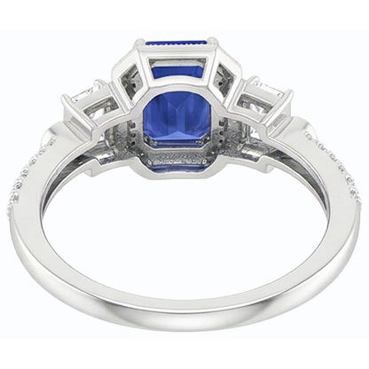 Natural Real ( Not Lab Grown )  Emerald Blue Sapphire Wedding Ring Gold Tapered Shank 2.50 Carats 14K