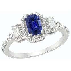 Natural Real ( Not Lab Grown )  Emerald Blue Sapphire Wedding Ring Gold Tapered Shank 2.50 Carats 14K
