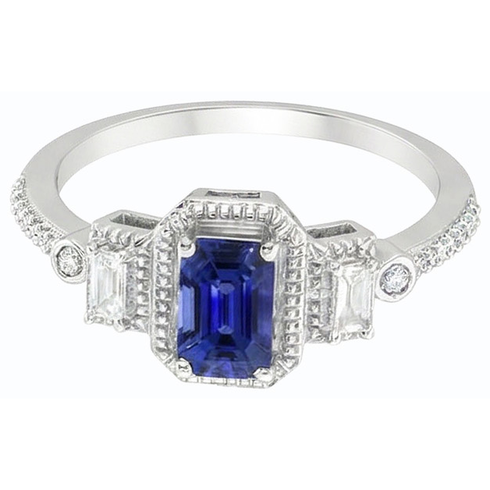 Natural Real ( Not Lab Grown )  Emerald Blue Sapphire Wedding Ring Gold Tapered Shank 2.50 Carats 14K