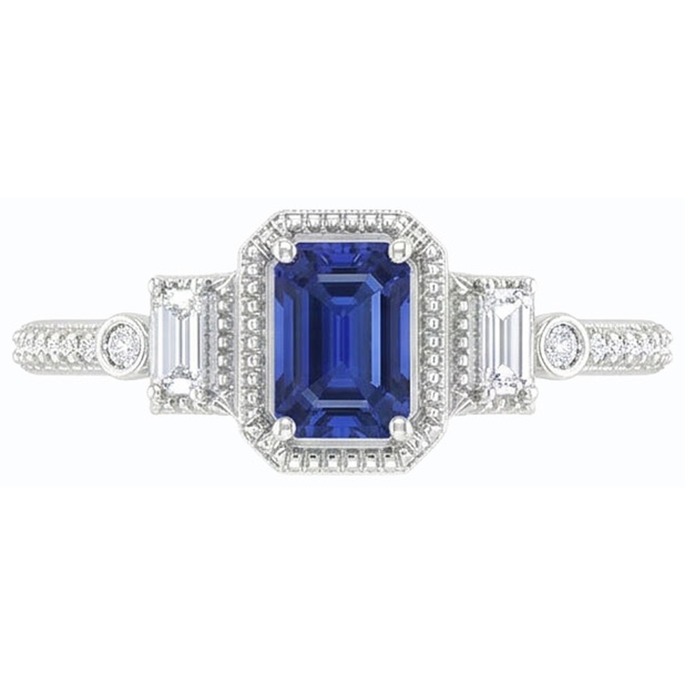 Natural Real ( Not Lab Grown )  Emerald Blue Sapphire Wedding Ring Gold Tapered Shank 2.50 Carats 14K
