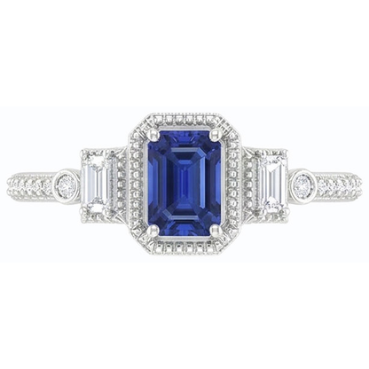 Natural Real ( Not Lab Grown )  Emerald Blue Sapphire Wedding Ring Gold Tapered Shank 2.50 Carats 14K