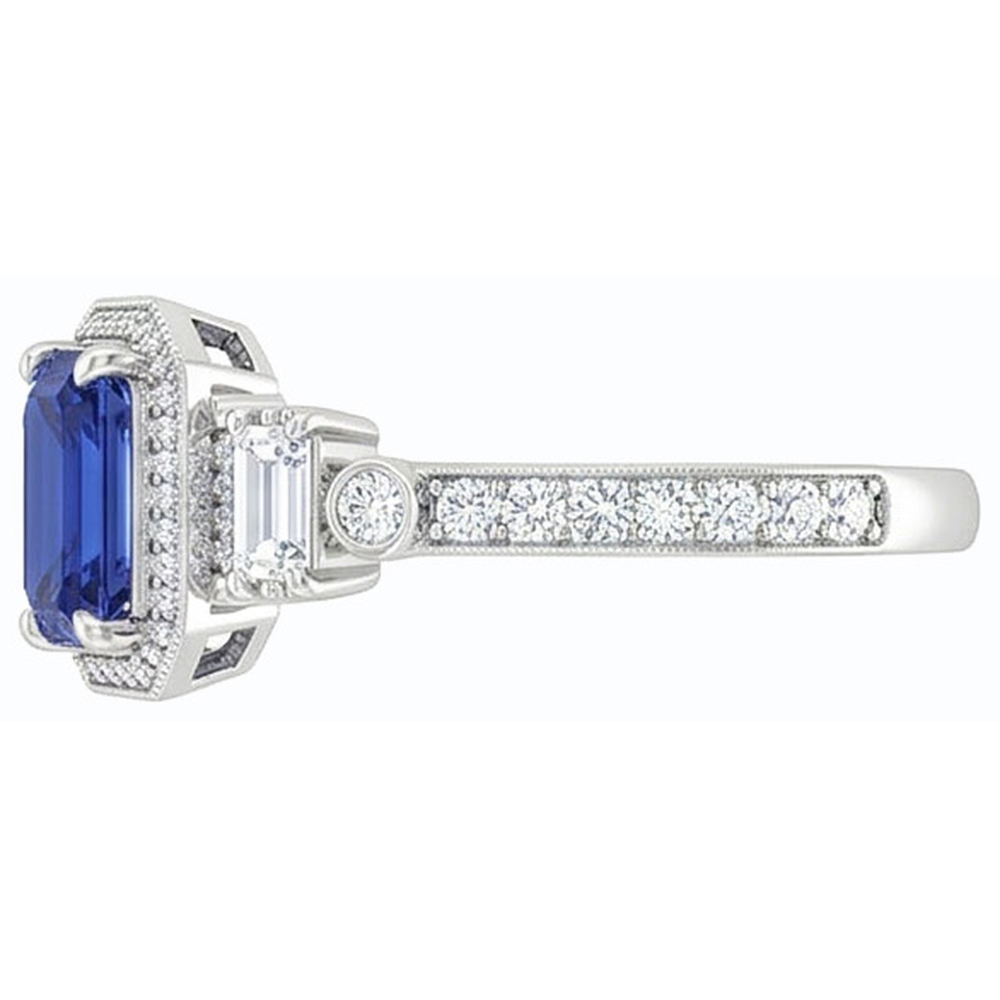 Natural Real ( Not Lab Grown )  Emerald Blue Sapphire Wedding Ring Gold Tapered Shank 2.50 Carats 14K