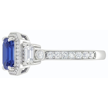 Natural Real ( Not Lab Grown )  Emerald Blue Sapphire Wedding Ring Gold Tapered Shank 2.50 Carats 14K