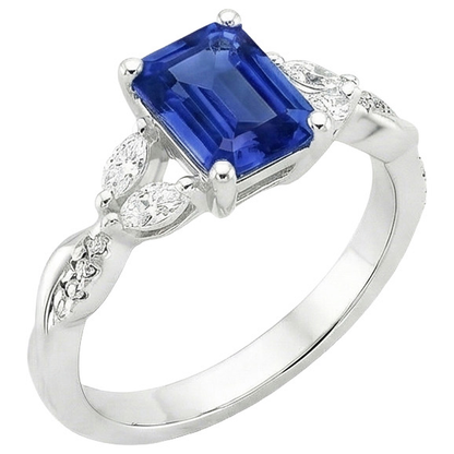 Natural Real ( Not Lab Grown )  Emerald Cut Sapphire Women's Ring