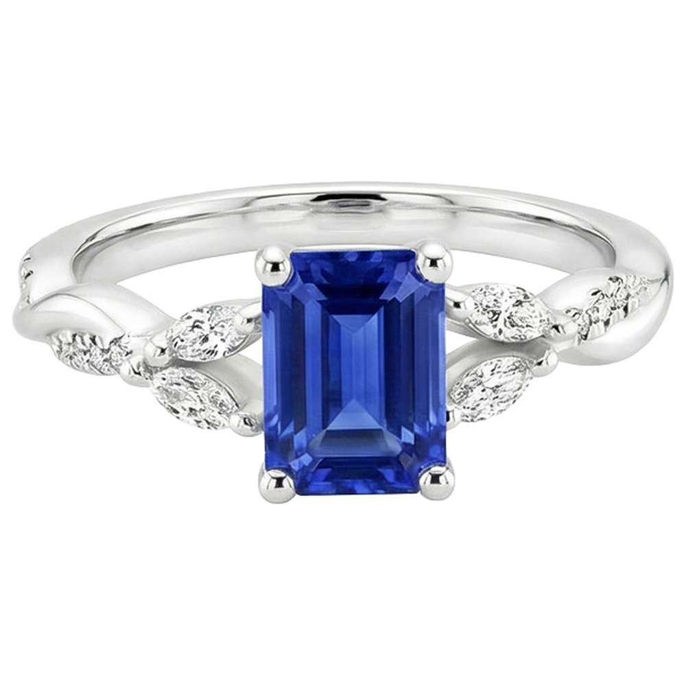 Natural Real ( Not Lab Grown )  Emerald Cut Sapphire Women's Ring