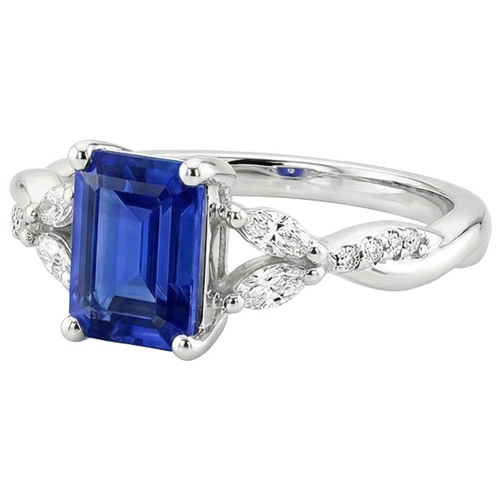 Natural Real ( Not Lab Grown )  Emerald Cut Sapphire Women's Ring