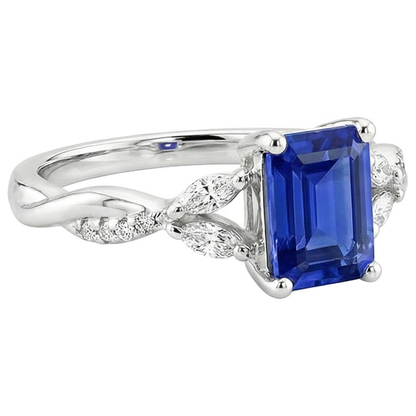 Natural Real ( Not Lab Grown )  Emerald Cut Sapphire Women's Ring