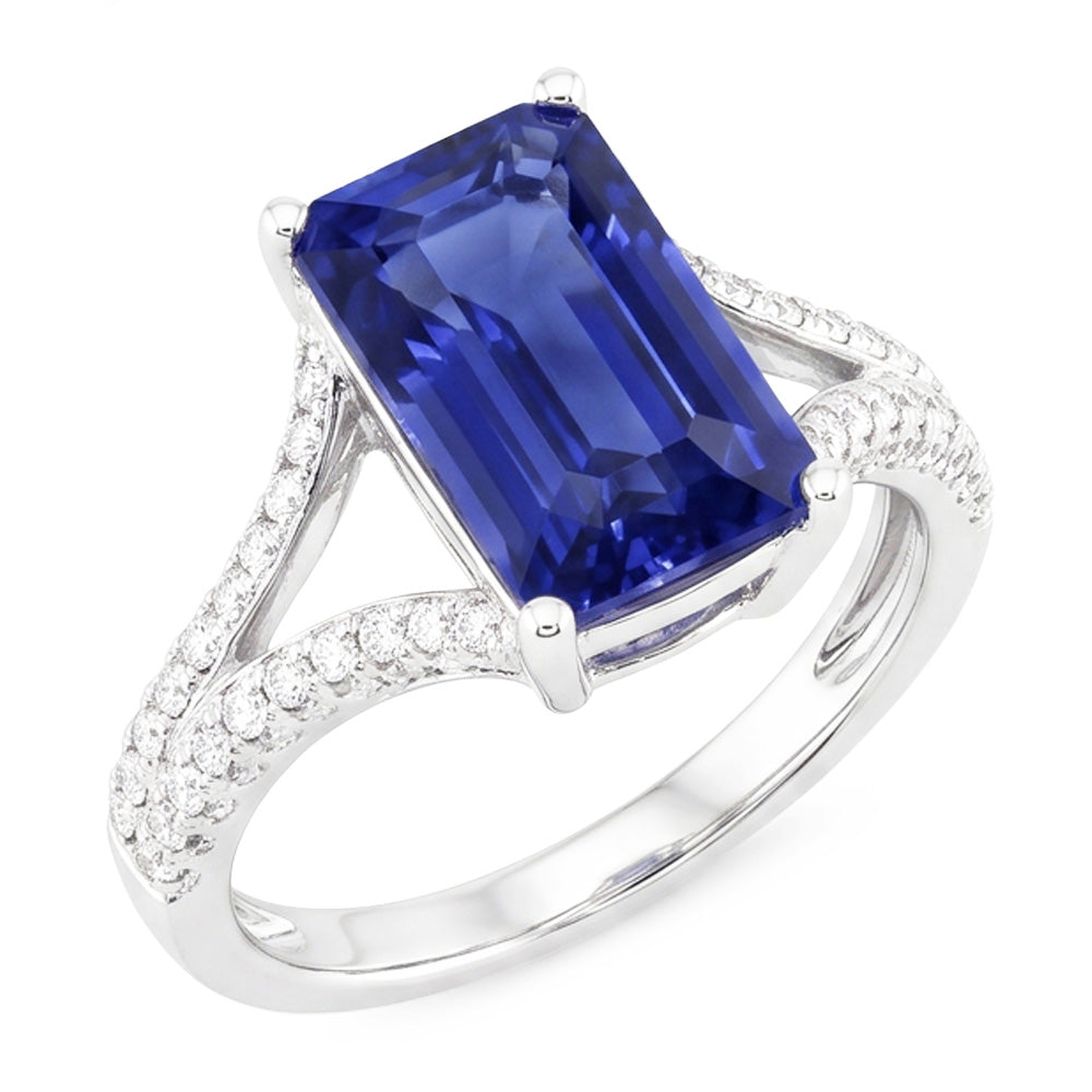 Natural Real ( Not Lab Grown )  Emerald Gemstone Blue Sapphire Ring 4.50 Carats White Gold Split Shank