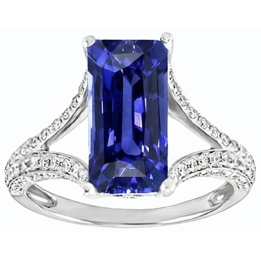 Natural Real ( Not Lab Grown )  Emerald Gemstone Blue Sapphire Ring 4.50 Carats White Gold Split Shank