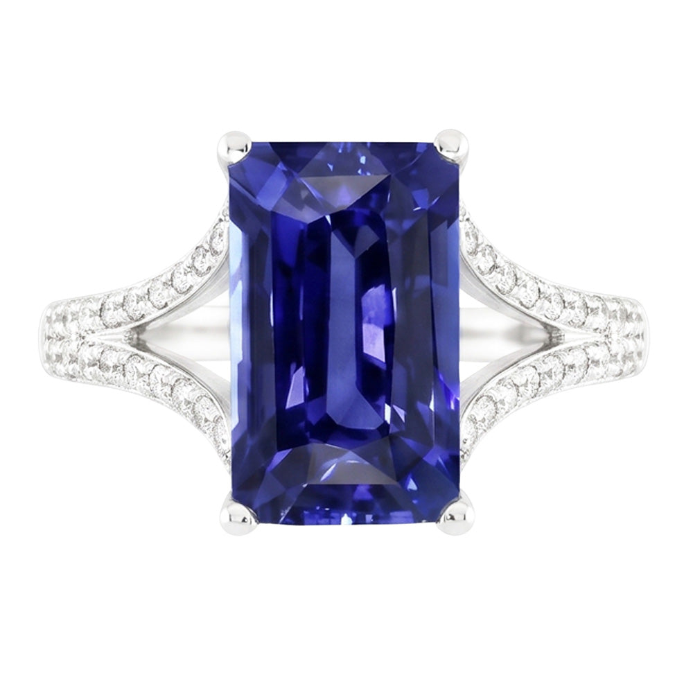 Natural Real ( Not Lab Grown )  Emerald Gemstone Blue Sapphire Ring 4.50 Carats White Gold Split Shank