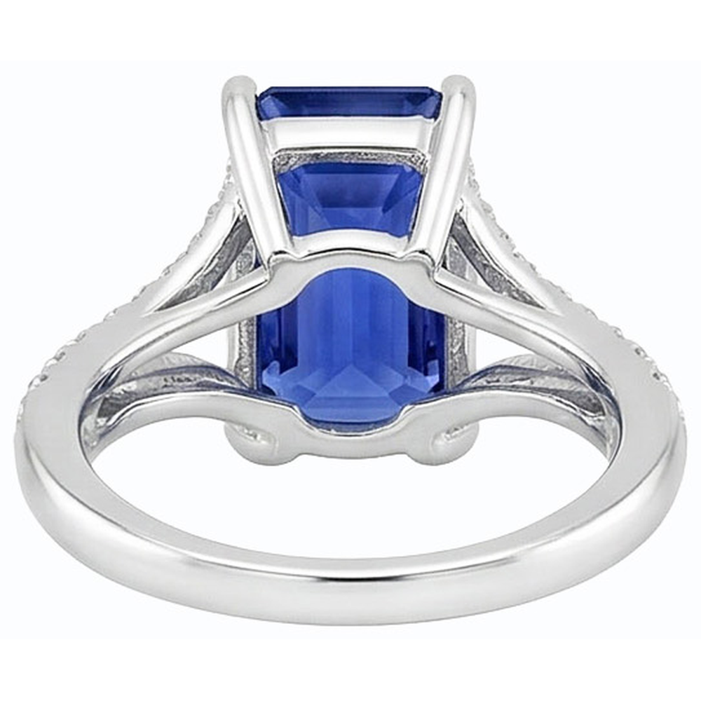 Natural Real ( Not Lab Grown )  Emerald Gemstone Blue Sapphire Ring 4.50 Carats White Gold Split Shank