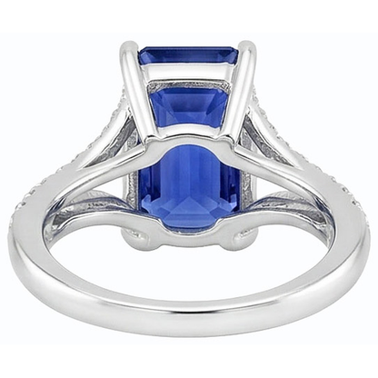 Natural Real ( Not Lab Grown )  Emerald Gemstone Blue Sapphire Ring 4.50 Carats White Gold Split Shank