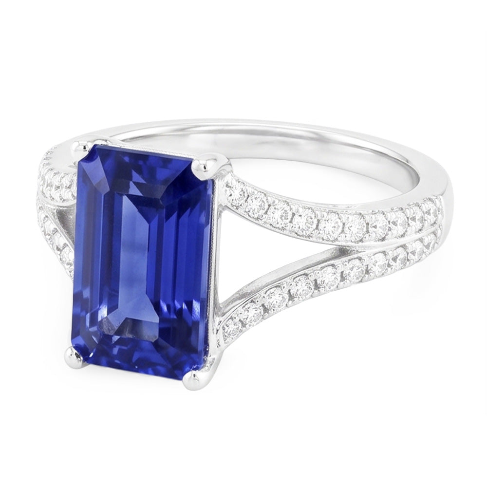 Natural Real ( Not Lab Grown )  Emerald Gemstone Blue Sapphire Ring 4.50 Carats White Gold Split Shank