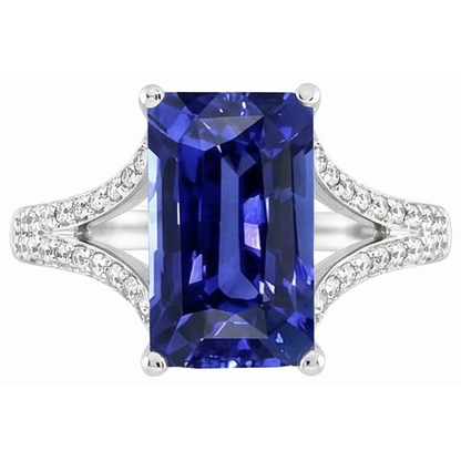 Natural Real ( Not Lab Grown )  Emerald Gemstone Blue Sapphire Ring 4.50 Carats White Gold Split Shank