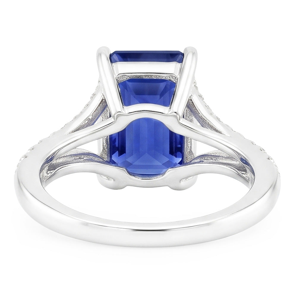 Natural Real ( Not Lab Grown )  Emerald Gemstone Blue Sapphire Ring 4.50 Carats White Gold Split Shank