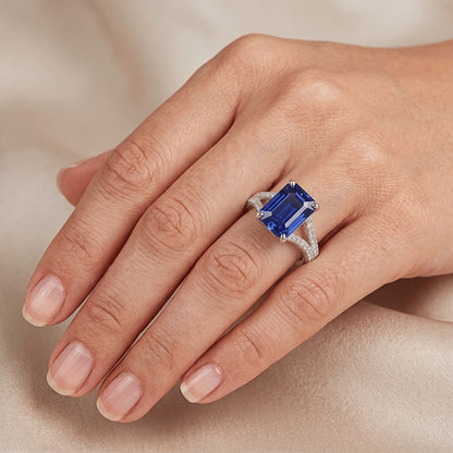 Natural Real ( Not Lab Grown )  Emerald Gemstone Blue Sapphire Ring 4.50 Carats White Gold Split Shank