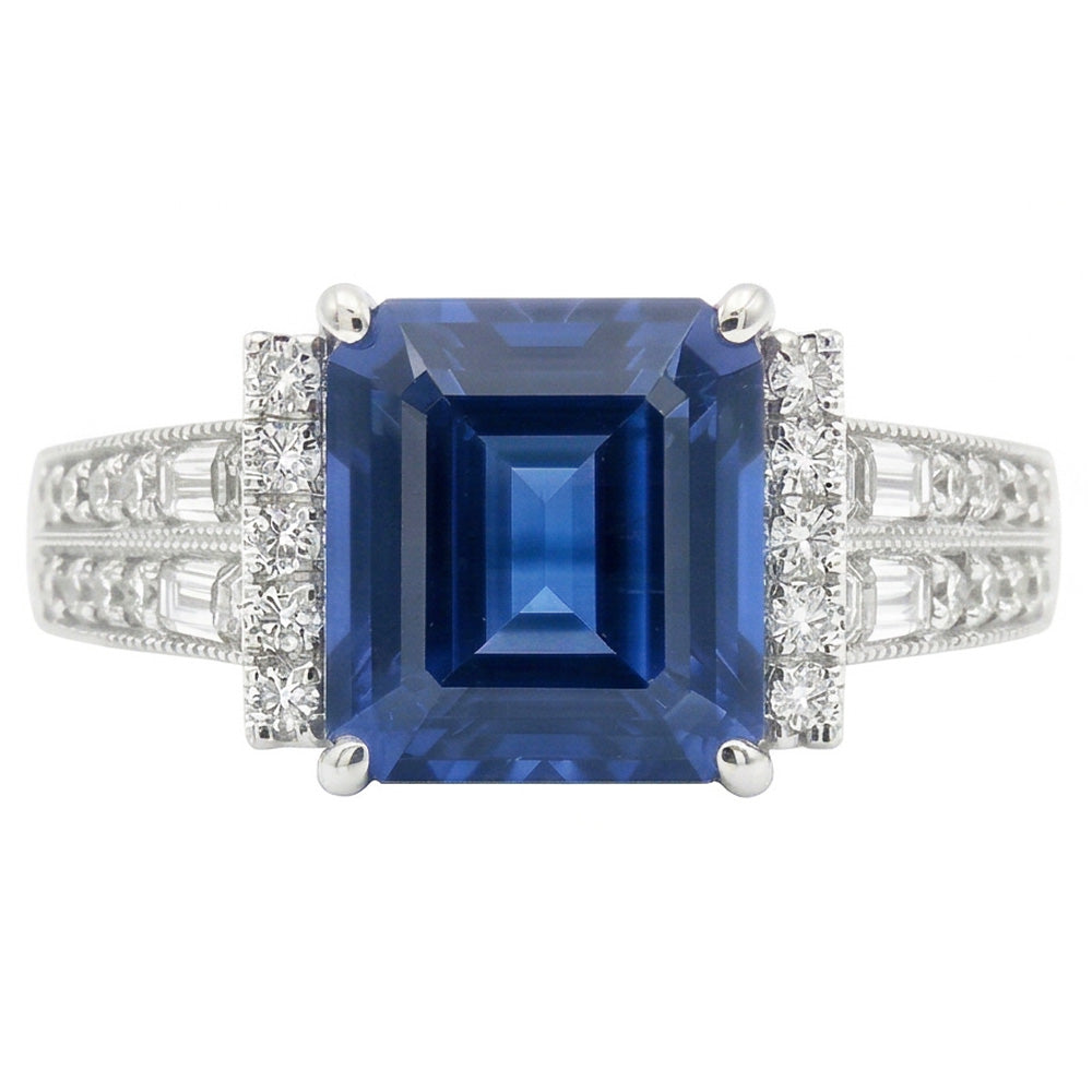 Natural Real ( Not Lab Grown )  Emerald Gemstone Ring Bar Set Blue Sapphire Double Shank 3.50 Carats
