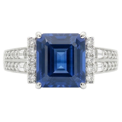 Natural Real ( Not Lab Grown )  Emerald Gemstone Ring Bar Set Blue Sapphire Double Shank 3.50 Carats