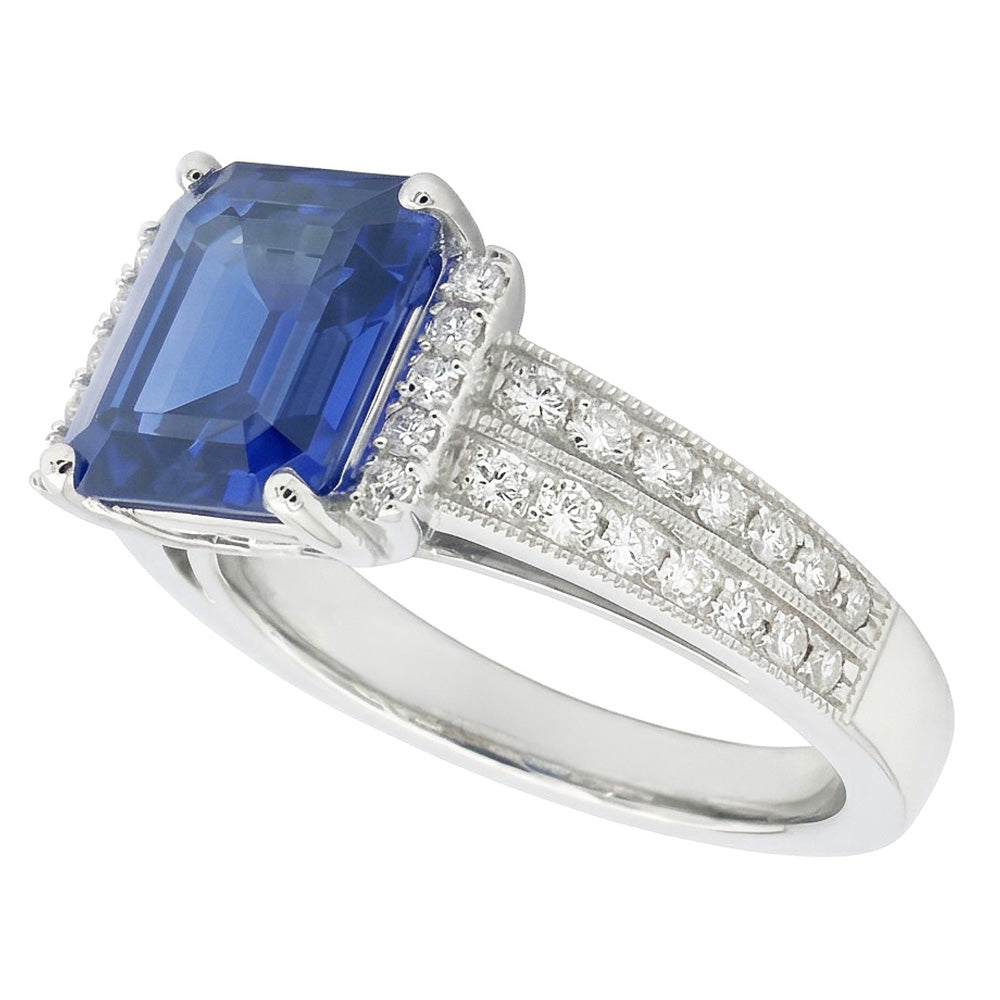 Natural Real ( Not Lab Grown )  Emerald Gemstone Ring Bar Set Blue Sapphire Double Shank 3.50 Carats