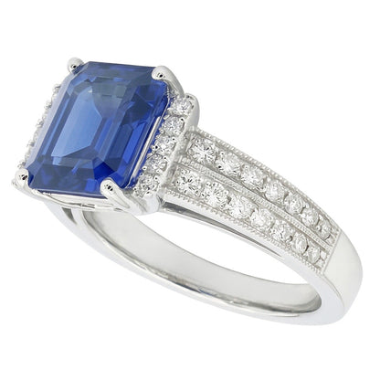 Natural Real ( Not Lab Grown )  Emerald Gemstone Ring Bar Set Blue Sapphire Double Shank 3.50 Carats