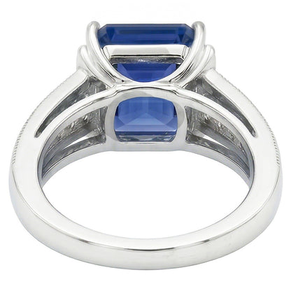 Natural Real ( Not Lab Grown )  Emerald Gemstone Ring Bar Set Blue Sapphire Double Shank 3.50 Carats