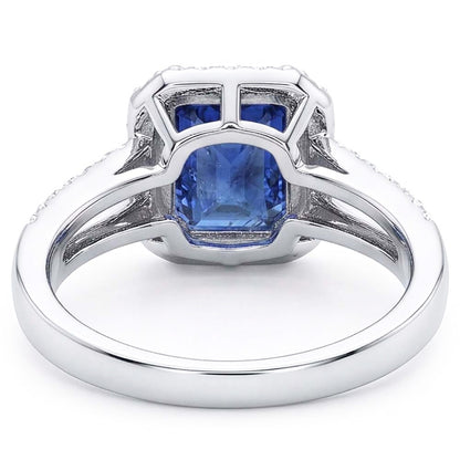 Natural Real ( Not Lab Grown )  Emerald Halo Engagement Ring Blue Sapphire 4 Carats Double Shank