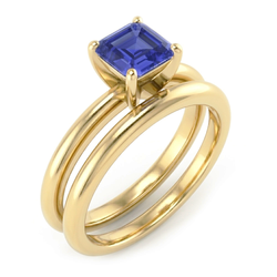 Natural Real ( Not Lab Grown )  Emerald Sapphire Engagement Ring Set With Yellow Gold Band 1.50 Carats