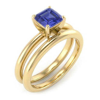 Natural Real ( Not Lab Grown )  Emerald Sapphire Engagement Ring Set With Yellow Gold Band 1.50 Carats