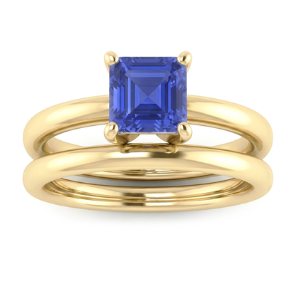 Natural Real ( Not Lab Grown )  Emerald Sapphire Engagement Ring Set With Yellow Gold Band 1.50 Carats