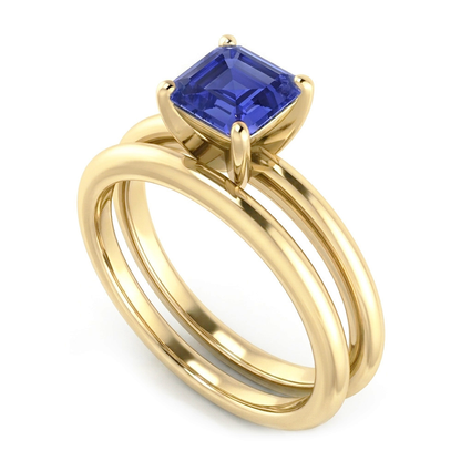 Natural Real ( Not Lab Grown )  Emerald Sapphire Engagement Ring Set With Yellow Gold Band 1.50 Carats