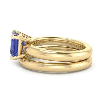 Natural Real ( Not Lab Grown )  Emerald Sapphire Engagement Ring Set With Yellow Gold Band 1.50 Carats