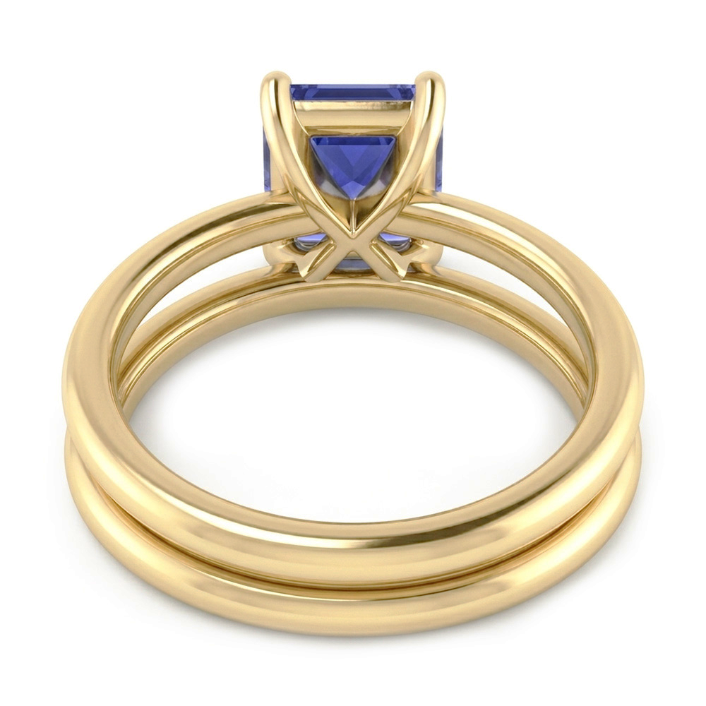 Natural Real ( Not Lab Grown )  Emerald Sapphire Engagement Ring Set With Yellow Gold Band 1.50 Carats