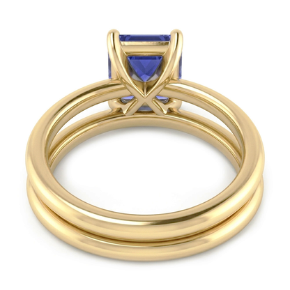 Natural Real ( Not Lab Grown )  Emerald Sapphire Engagement Ring Set With Yellow Gold Band 1.50 Carats