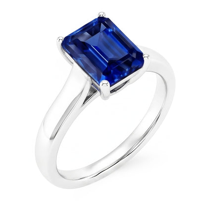 Natural Real ( Not Lab Grown )  Emerald Solitaire 2 Carats White Gold Ceylon Sapphire Ring